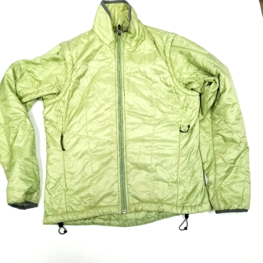 REI‎ women's  XS detachable sleeves packable Lime Green jacket coat full zip